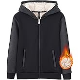 MoFiz Kids Fleece Jackets Sherpa Lined Hoodie Jacket Hooded Zip up Sweatshirt Coats for Boys Girls Winter Casual Outerwear