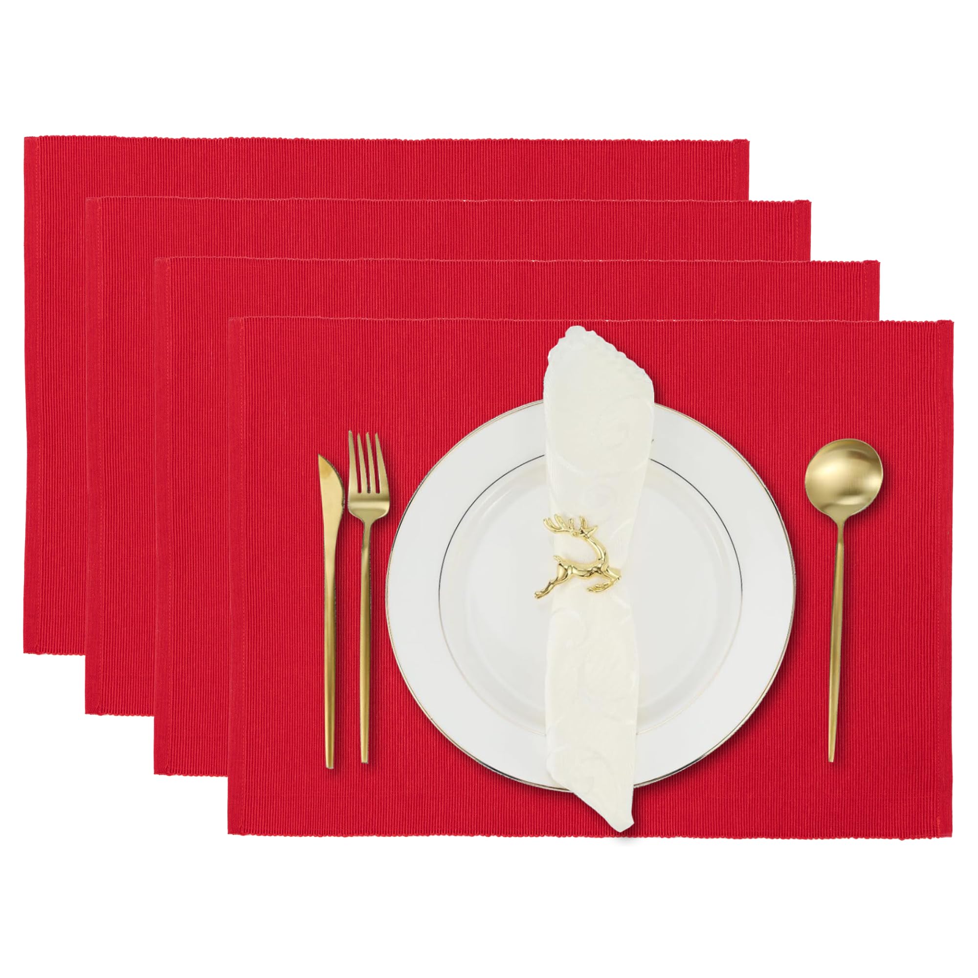 Dining Placemats Set of 4, Reversible Cotton Kitchen Mats for Table Decorations 13x19 inches Chinese Red