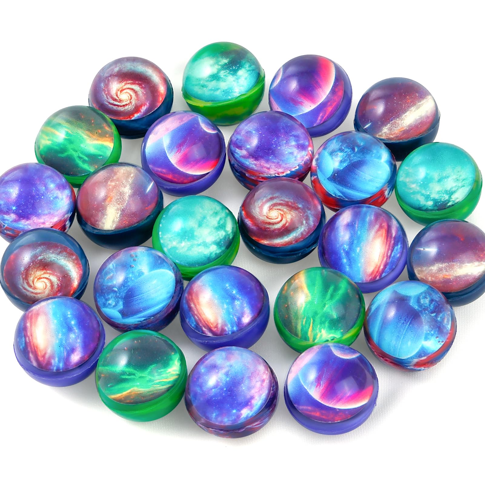 Pllieay 24PCS Galaxy Bouncy Balls, Space Balls Bulk 32mm Theme for Kids Party Favors, Christmas Gift Bag Filling B-073B