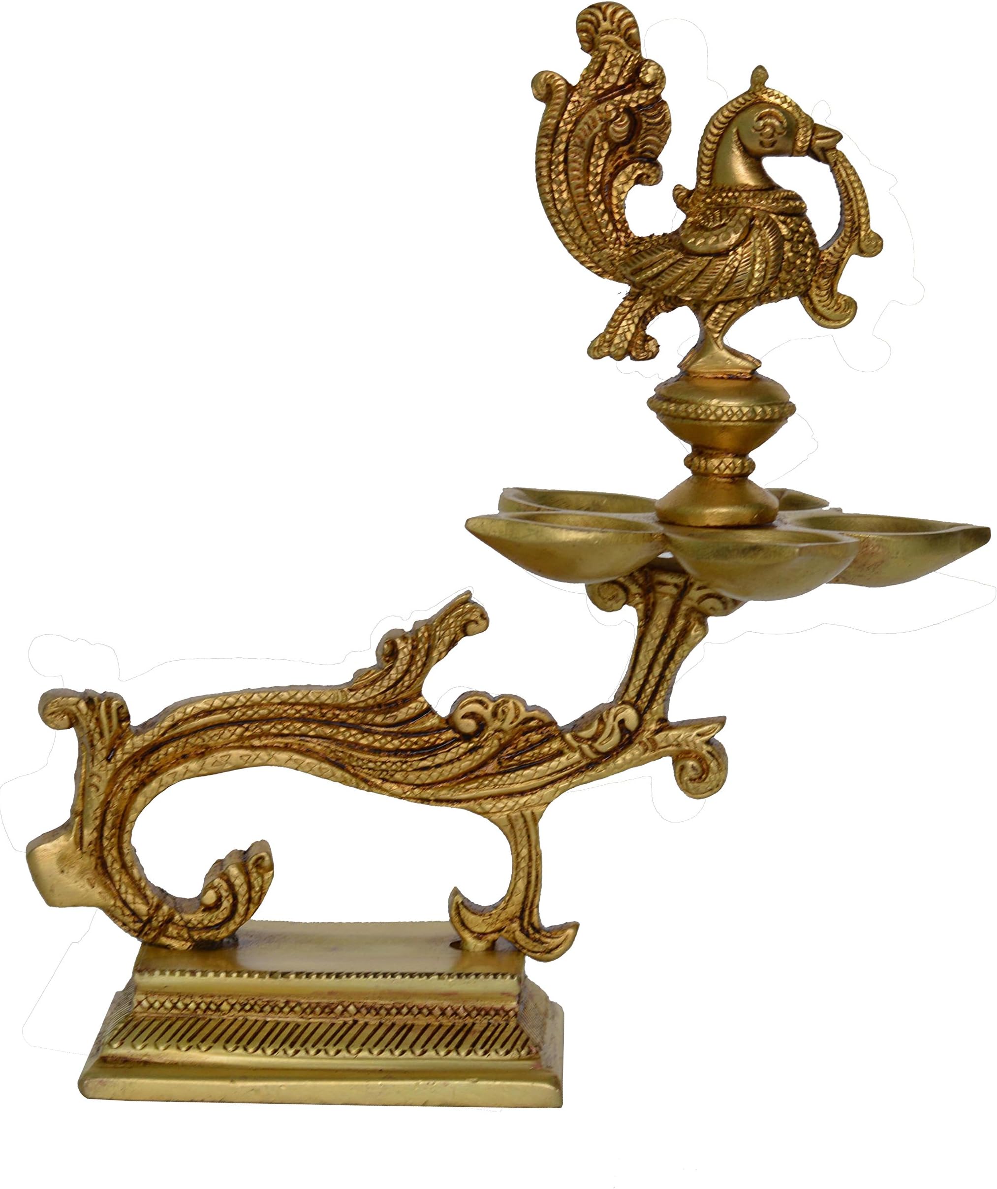 Ethnic Indian Design Peacock Diya - 19 Cms | Home Decor |Brass Diya | Brass Deepam | Brass Lamps | Kuthu Vilakku | Table Decoration | Diwali Gifts | Aarti Decoration