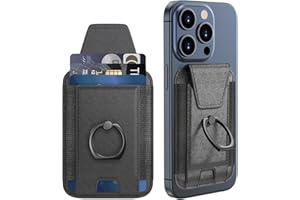 KPNEOL Magnetic Wallet Card Holder for iPhone 15/14/13/12 Series, 360°Rotation Finger Ring Kickstand, RFID Blocking, Store 7 Cards, Cell Phone Sleeves Mag-Safe Wallet, Black