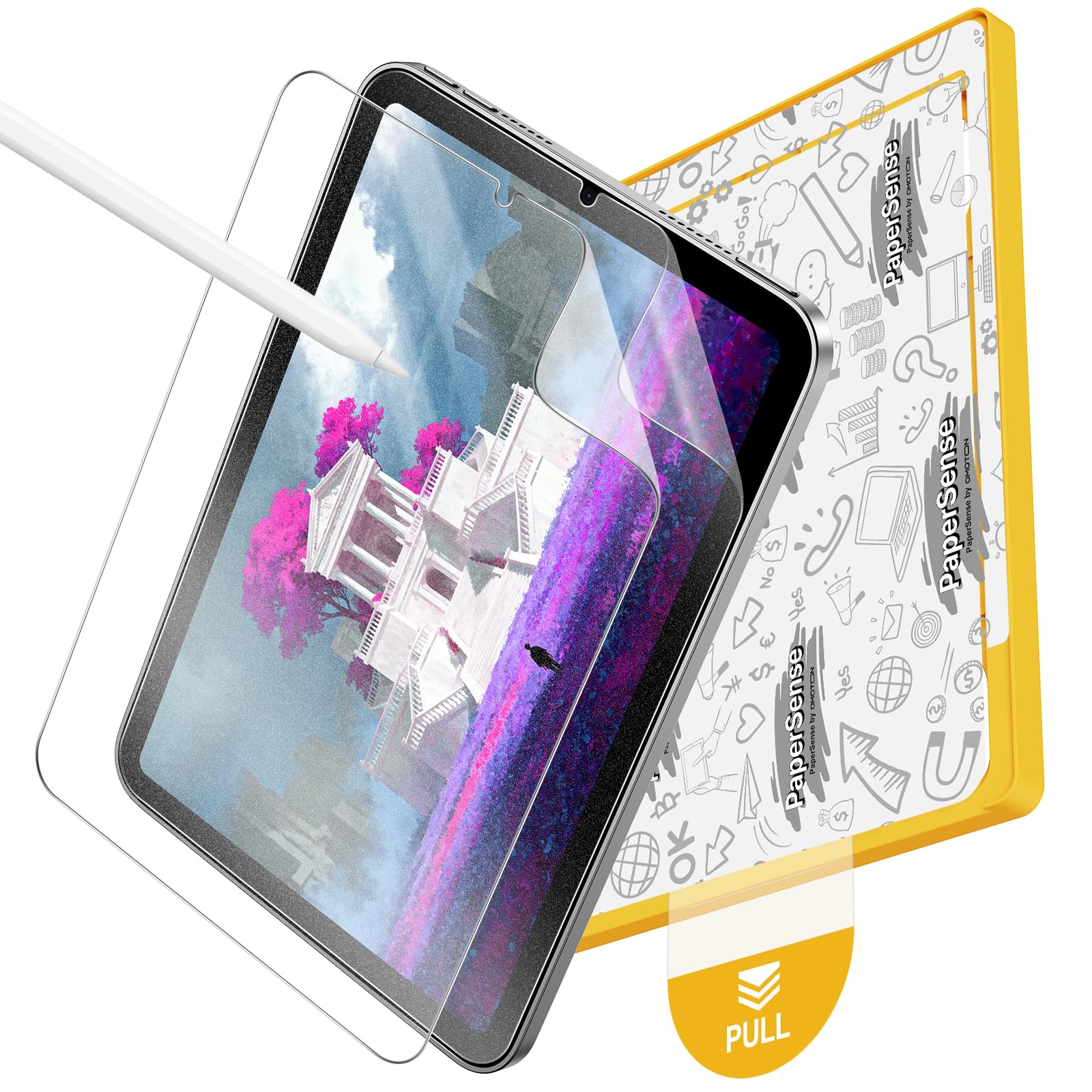 Photo 1 of OMOTON PAPERSENSE 2 Pack Paper Screen Protector for iPad Mini 7 A17 Pro Mini 6 6th(2024/2021, 8.3-inch), Anti-glare Matte PET Film with Easy Installation Tray, Draw Like on Paper, Ultra-Responsive