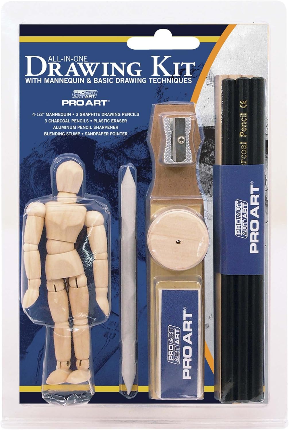 PRO ART Pencil Set Sketch & Draw, 9.38" x 9.38" x 0.25", Graphite & Charcoal