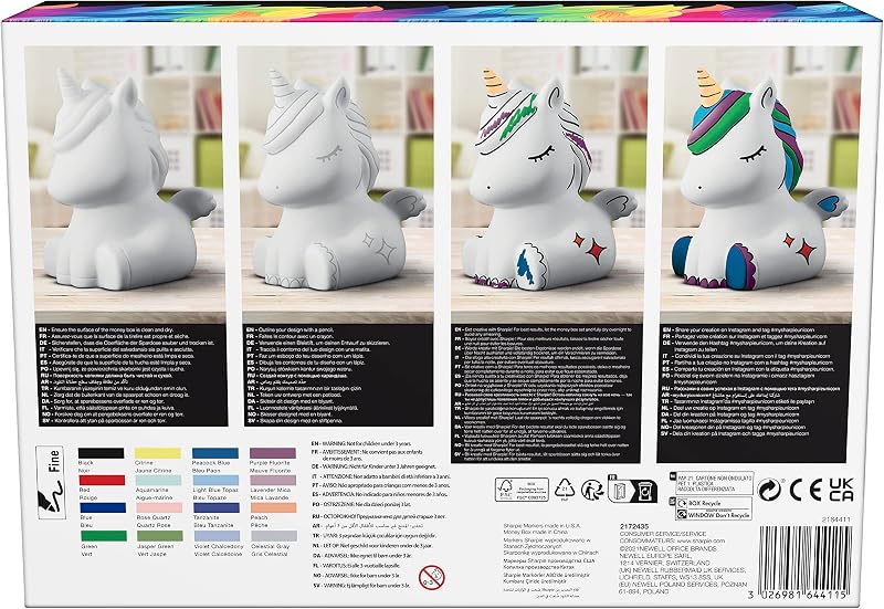 Permanentmarker Geschenkset | Einhornspardose & Marker | feine Spitze | gemischte mystische Edelsteinfarben | 16 Stück | Einhorngeschenk für Mädchen & Jungen