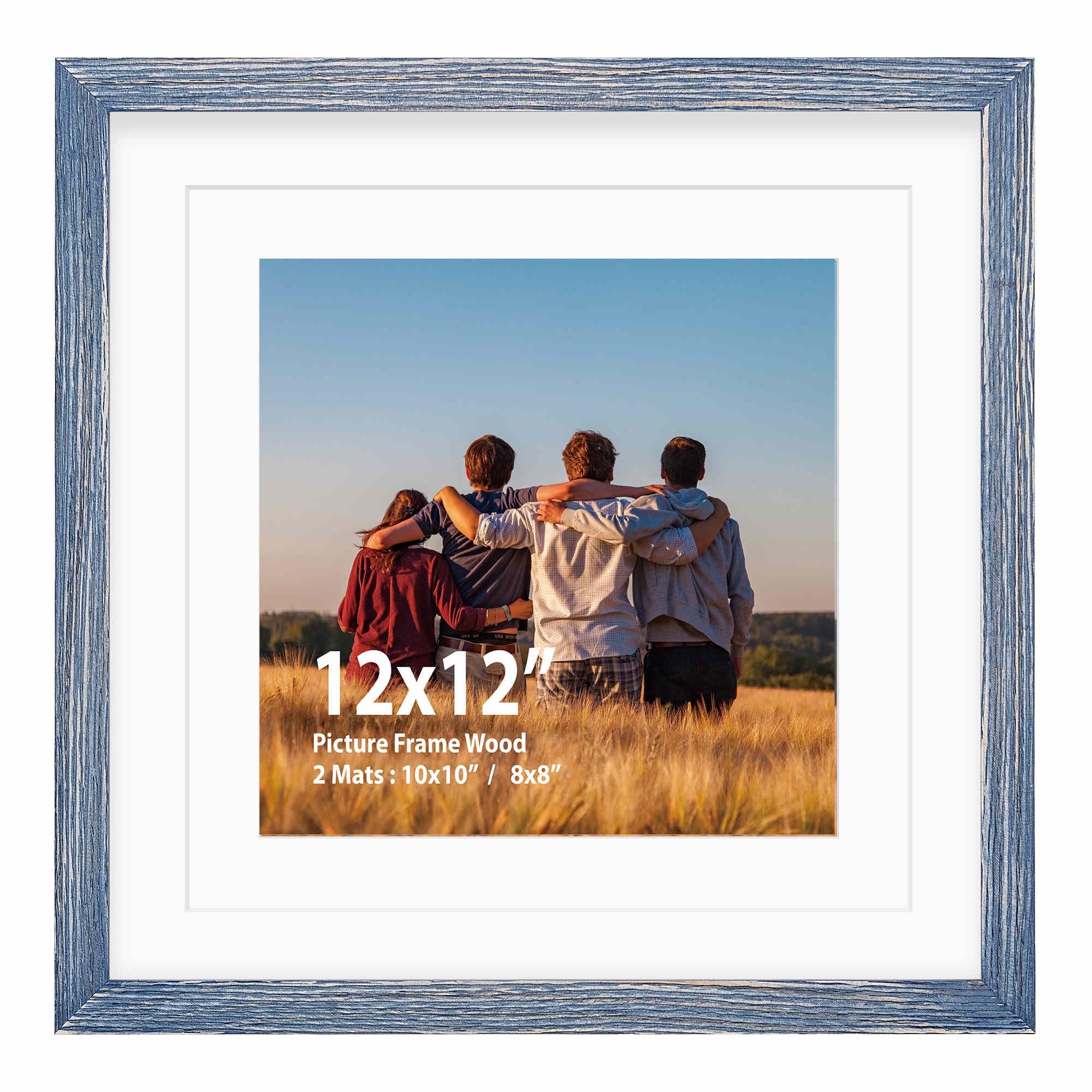 Photo 1 of 12x12 Frame,Solid Wood,Display Pictures 8x8,10x10 with Mat or 12x12 Without Mat,Square Picture Frame for Wall Mounting or Tabletop (Blue,Single)