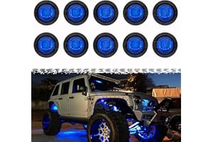 PSEQT 3/4" LED Rock Lights Round Underglow Wheel Fender Side Marker Clearance Lights with Bullet Grommets Waterproof for Trailer Golf Cart Offroad Wrangler Truck RV UTV ATV (Blue, 10Pcs)