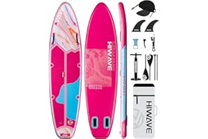 Hiwave Inflatable Stand Up Paddle Board 11’*34”*6” Sup Board, 420lbs Capacity Adult&Youth Paddle Board, Pet Friendly for Ocean&Lake, w/Double Action Hand Pump Pink