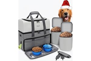 Mancro Dual Layers Dog Travel Bag, Pet Travel Bags with 2 Extra Large Food Containers, 2 Collapsible Dog Bowls, Multi-Pockets Tote Organizer for Pet Supplies, Road Trip Essentials, Weekend Camping