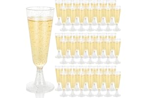 JMIATRY 100PCS Plastic Champagne Flutes 5OZ/150ML Plastic Champagne Glasses Silver Glitter Plastic Wine Glasses Champagne Cup
