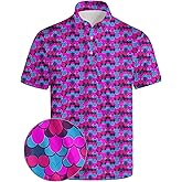 wunjqen Funny Golf Shirts for Men Funny Polo Shirts for Men Crazy Performance Moisture Wicking Quick-Dry Polo Shirts Short Sleeve Funny Pink L