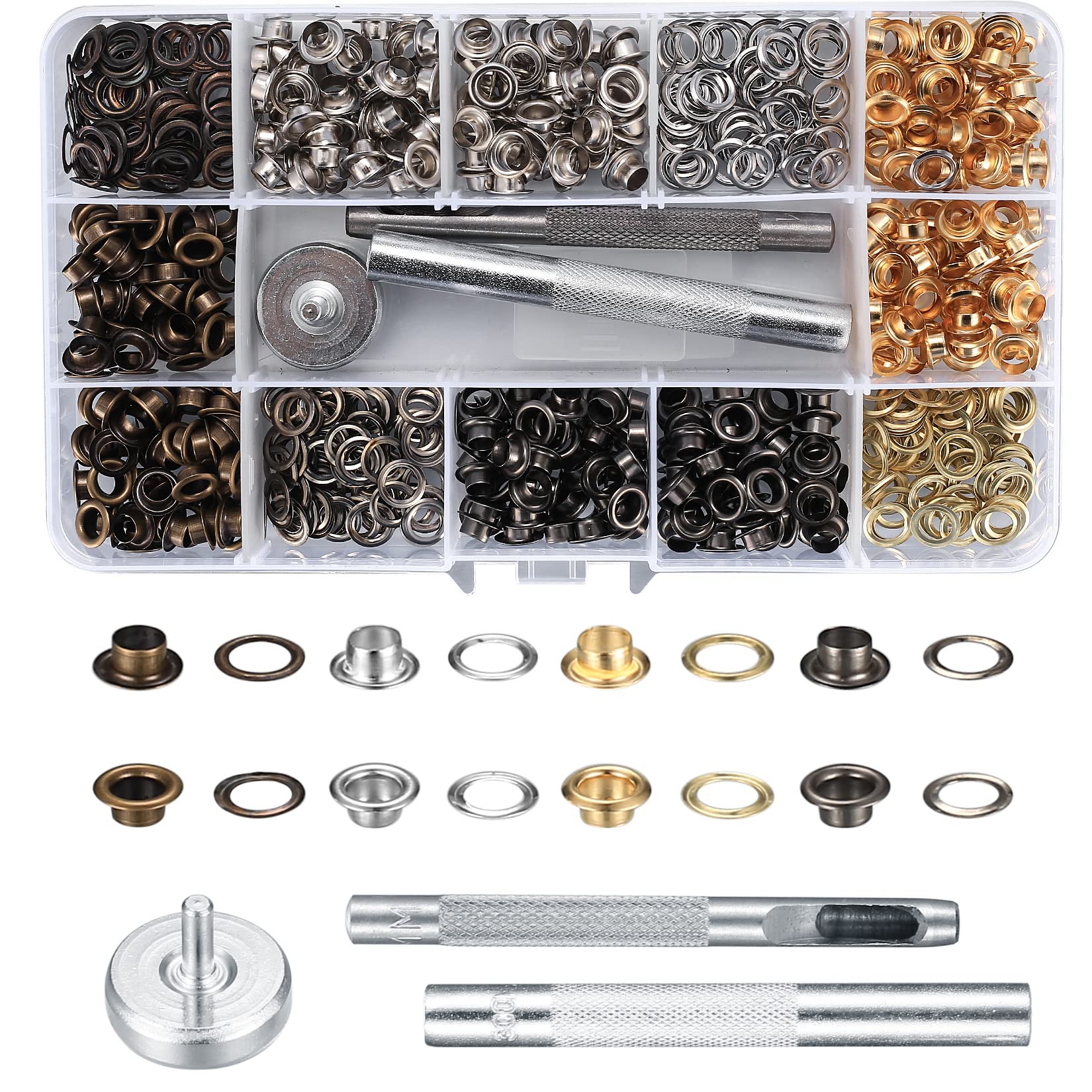400 Pcs Grommets Kit, Copper Tarpaulin Eyelets, Metal Fabric Eyelets for Canvas Leather Banners Tarpaulins Curtains DIY Decoration, 5mm Inside Diameter