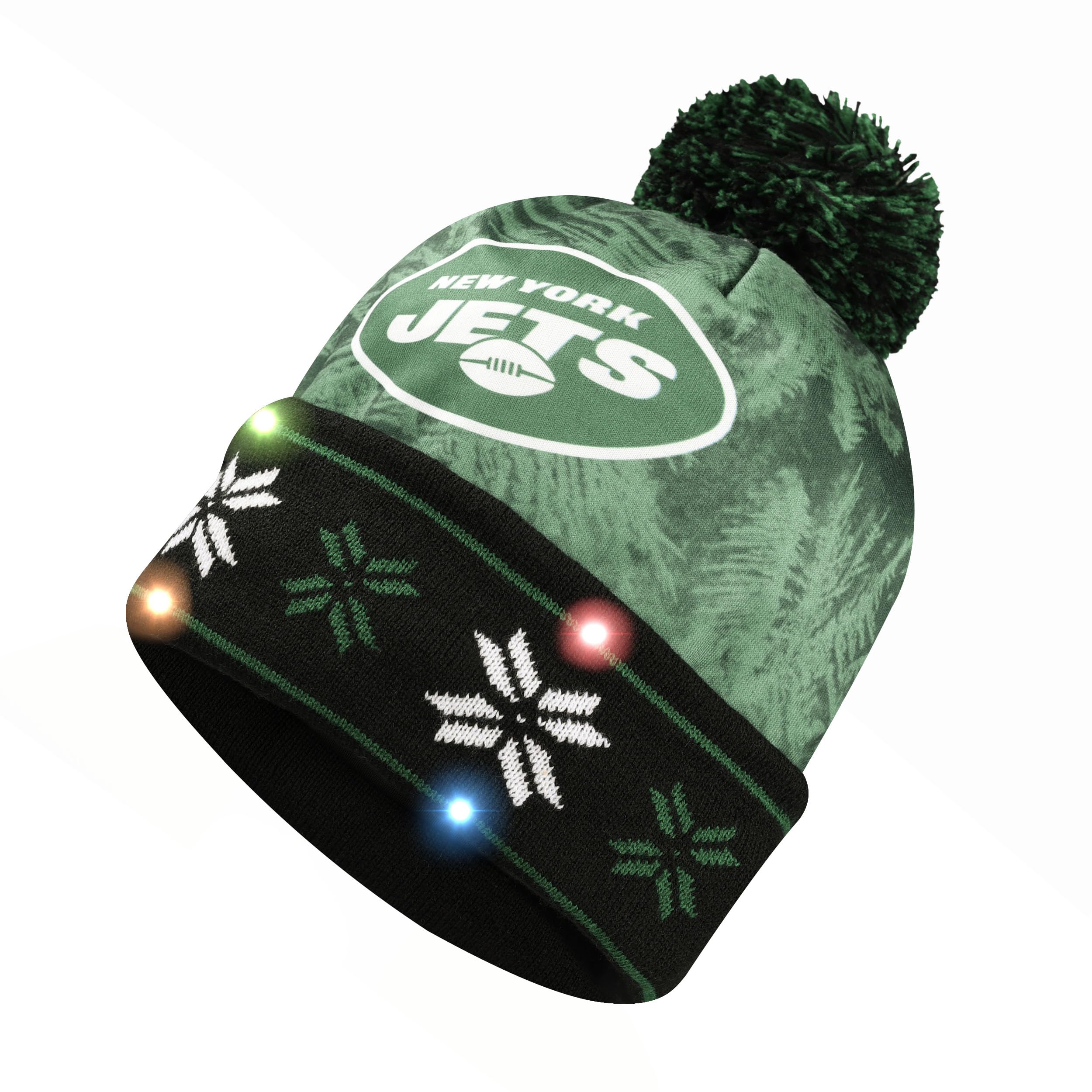 FOCO New York Jets NFL Big Logo Light Up Printed Beanie Image