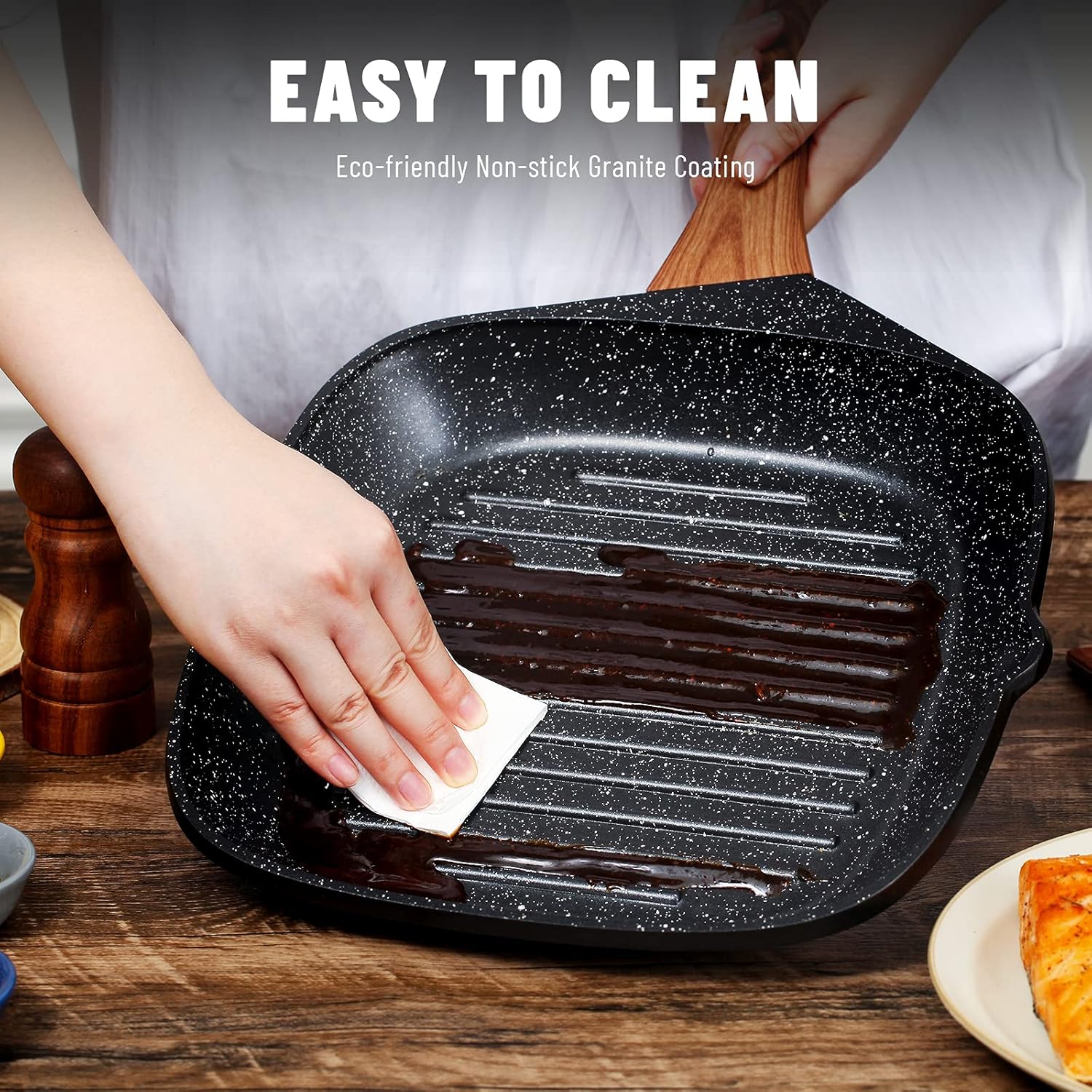 SAKUCHI 11 Inch Nonstick Square Grill Pan for Stove Tops (Black): Kitchen & Dining
