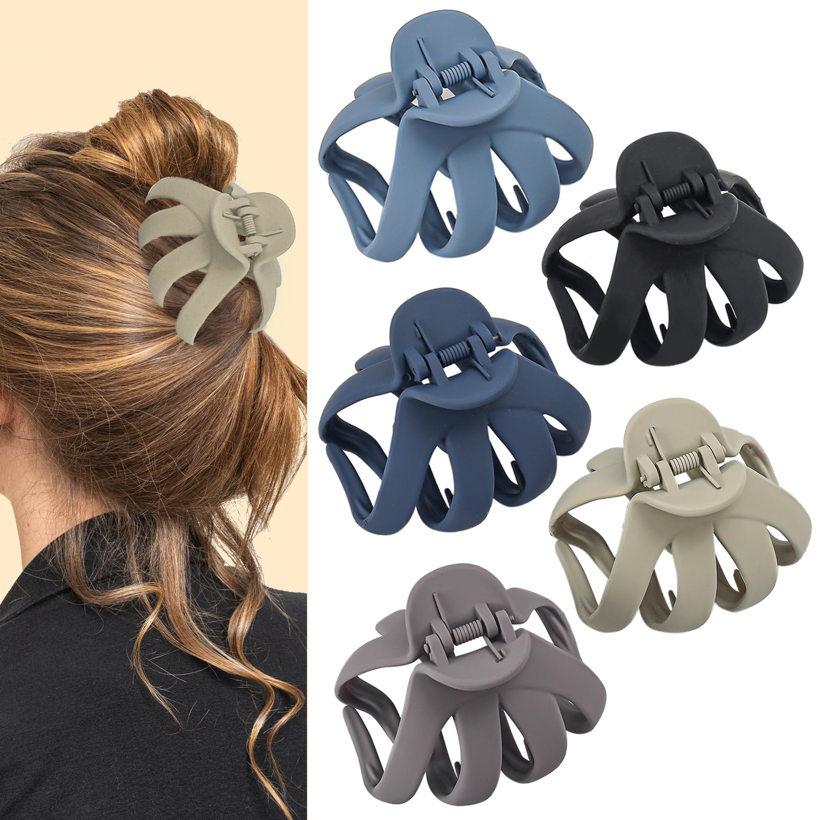 Lolalet Octopus Hair Claw Clips, 5 Pack Non-slip Jaw Clips Medium Hair Clamps for Thick Curly Long Hair, Wide Grip Hair Accessories for Women Girls -Style D — image 1