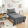 Amazon Basics 3 Piece Bed Sheet Set, 100% Cotton Jersey, Includes Super Soft, Flat and Fitted Sheets, Pillowcase, Toddler, Dark Gray, Solid