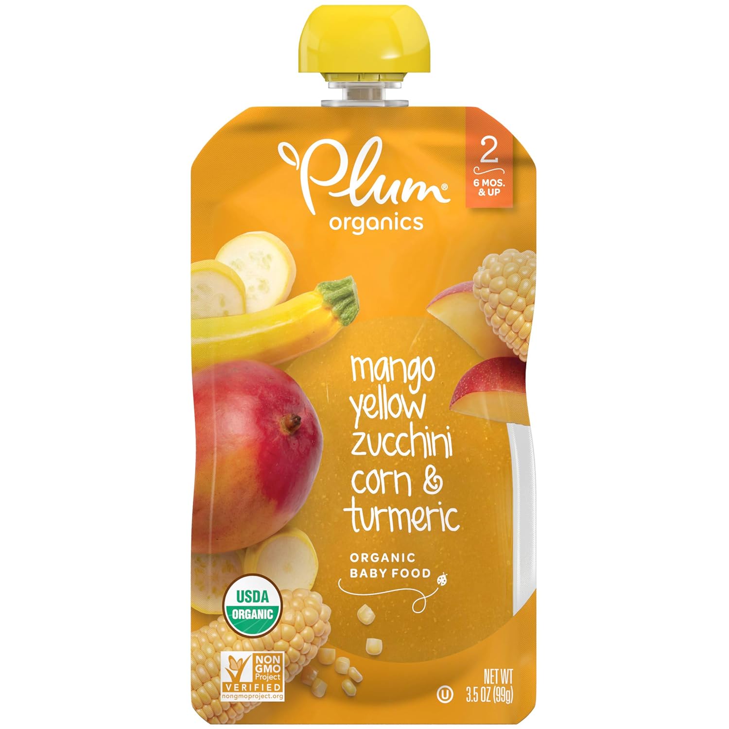 Plum Organics Stage 2 Organic Baby Food, Mango, Yellow Zucchini, Corn & Turmeric, 3.5 Ounce Pouch (Pack of 6)