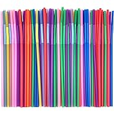 KTOJOY 100 Pcs Flexible Colorful Disposable Plastic Bendable Drinking Bendable Straws, 10.4" Long and 0.23'' Diameter