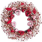 WDS WONDROUS 18.8 Inch Valentine's Day Wreath, Heart and Lip Decor with Red Pink Berries for Front Door, Wedding, Party Decorations