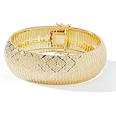 JTV 18K Gold-Plated Flexible Bangle Bracelet for Women - Chunky Diamond-Cut Design Over Bronze - Tarnish-Resistant - Luxury Yellow Gold Jewelry - Gift-Boxed