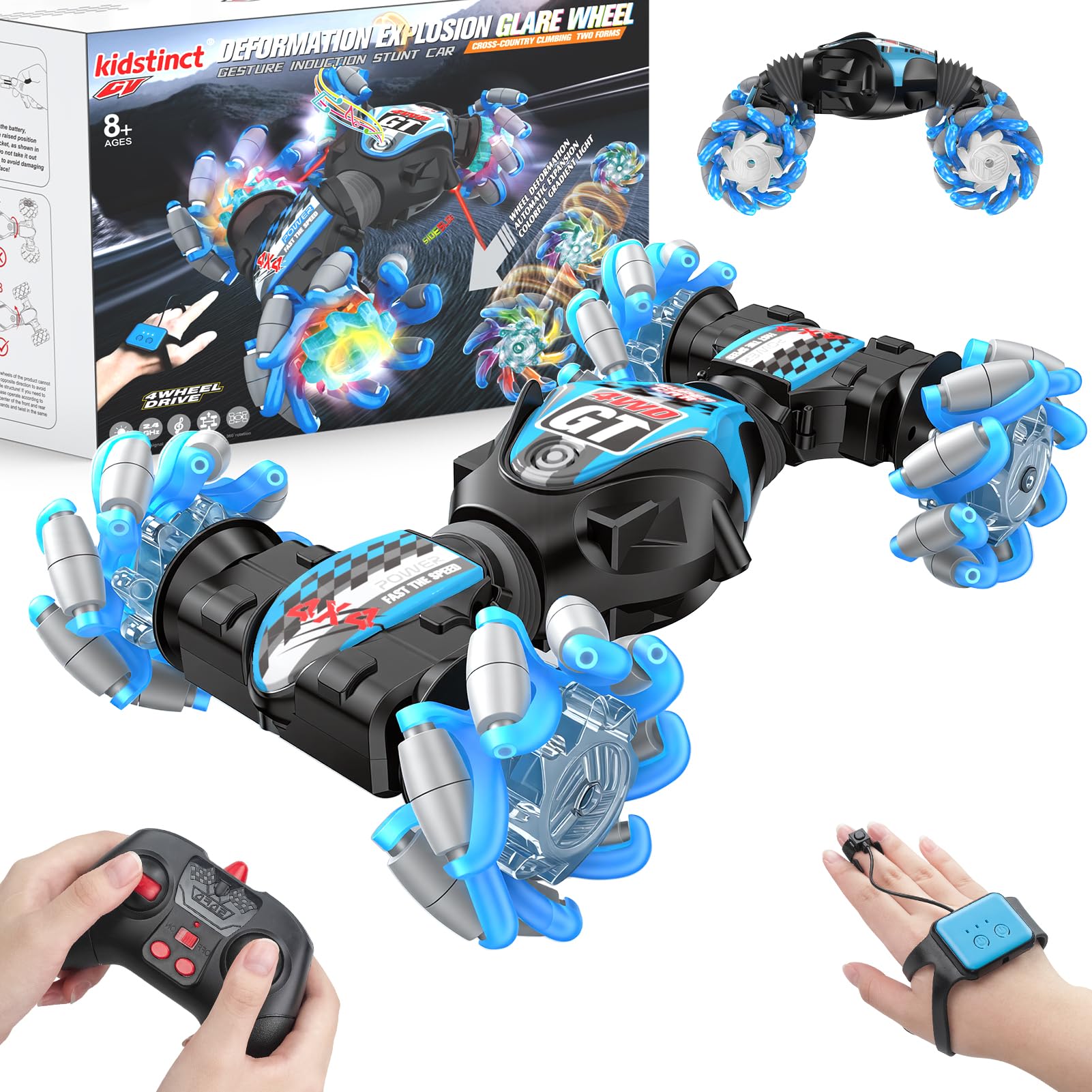 Photo 1 of 1:12 Gesture Sensing RC Stunt Car, 2 * 1200mAh Hand Controlled Remote Control Twist Cars with Light & Music, 4WD 360° Rotate Transform Drift, Gifts for 8-12 Kids Age 8 9 10 11 12 Yrs Old? Trains