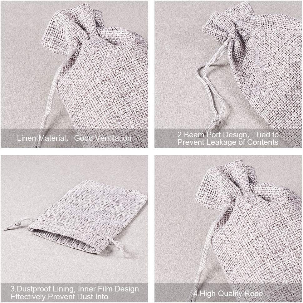 NBEADS 50 Pcs Burlap Gift Bags with Drawstring Wedding Jute Sacks Jewelry Pouches for Wedding Party and Diy Craft Gray - Image 4
