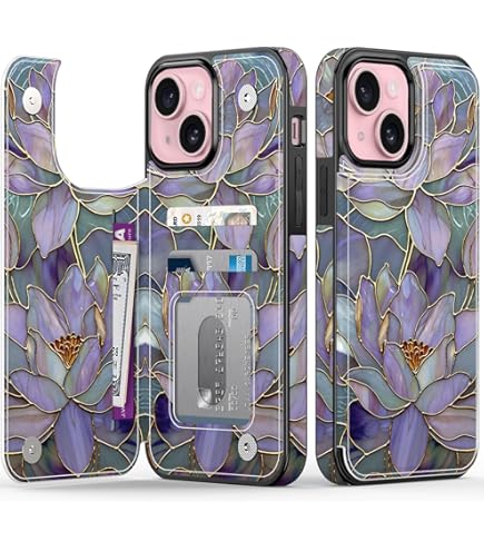 UEEBAI Wallet Case For IPhone 12/12 Pro With Card Holders, PU Leather Floral Cover Kickstand RFID Blocking Double Magnetic Clasp Rilievo Flower Flip Case For Women Girls - Blue Butterfly - View #3