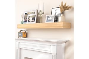 AZSKY Natural Wood Floating Fireplace Mantel Shelf 36 Inch Mantels for Over Fireplace Wall Mounted Farmhouse Fireplace Mantel Shelf with Invisible Bracket One Piece Floating Book Shelves