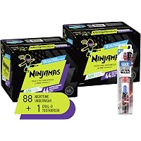 2 Pampers Ninjamas + Oral-B Toothbrush, Two Nighttime Training Pants Boys, 44 Count, Size S/M (38-65 lbs) & Oral-B Kids…