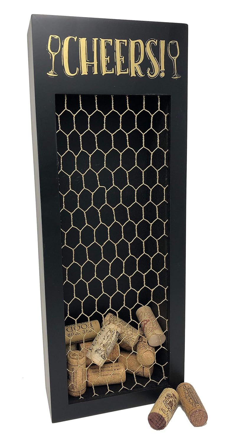 Napa Gift Store Wine Cork Shadow Box With Chicken Wire Featuring Cheers Artwork Holds Over 70 Corks 16 X 6 Free Stand Or Wall Hanging Wine