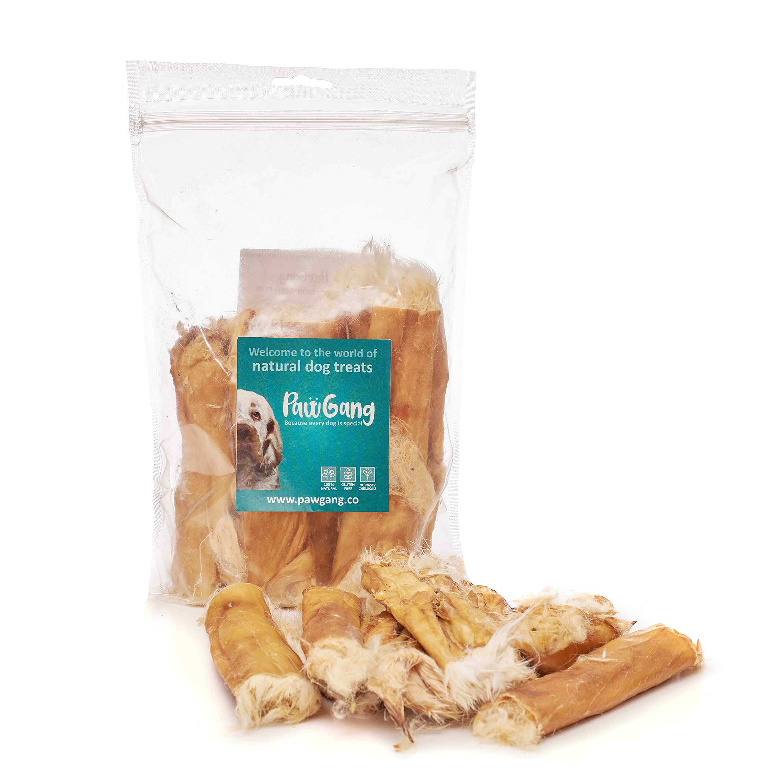 PawGang - Rabbit Skin with Fur 200g - 100% Natural Treats for Dogs Puppies Young Adult Old Small Large Dog - Tasty Air Dried Chews Snacks - Healthy Hypoallergenic Grain Free - Barf Raw
