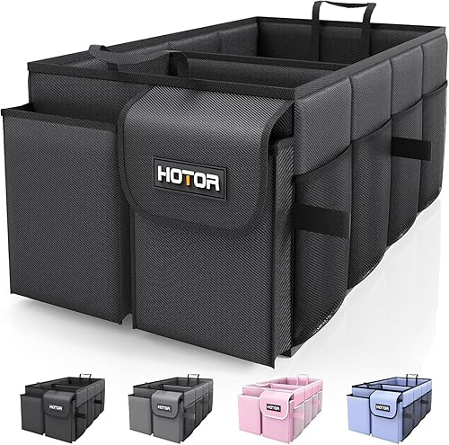 HOTOR Car Boot Oganiser - Large-Capacity Auto Trunk Organizer Collapsible Multi Compartments, Foldable Boot Storage for SUVs, Sturdy Car Accessories for Men Camping Tools, Black, 54.0 × 32.0 × 27.0 cm