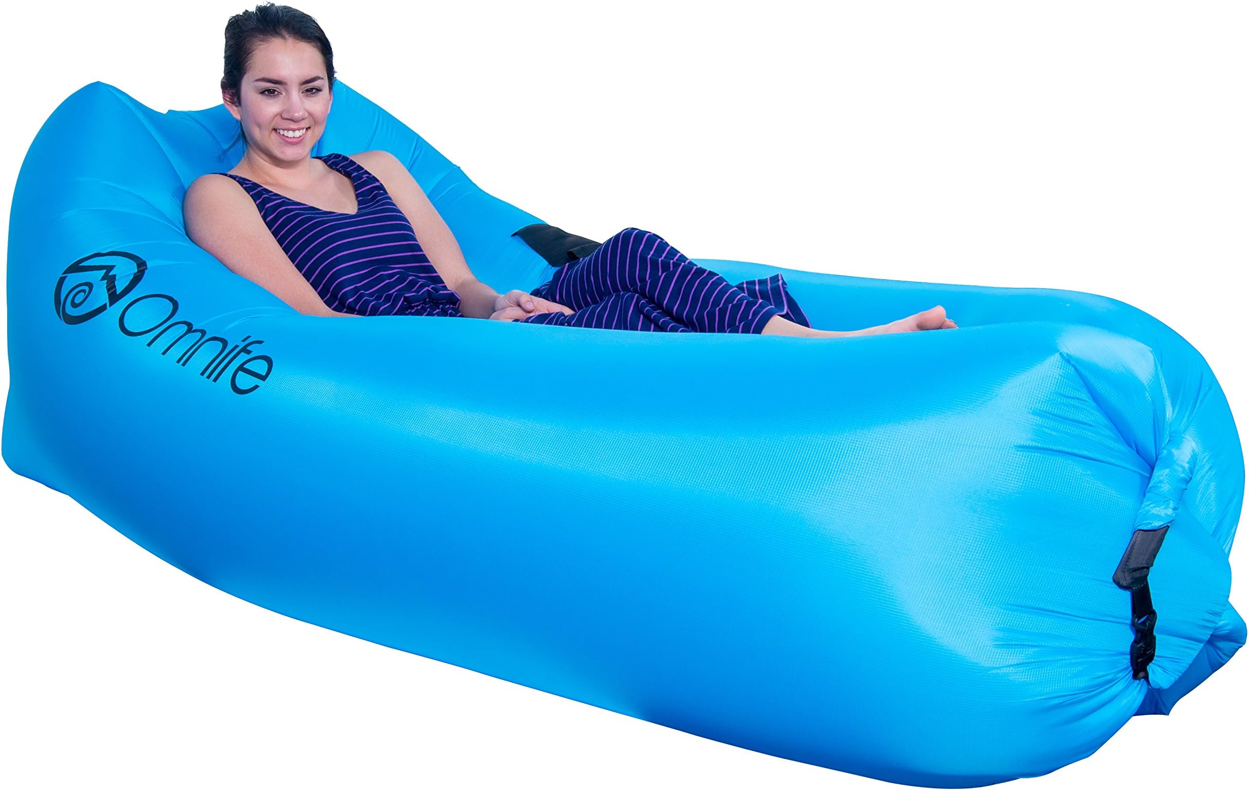Omnife Inflatable Lounger, Portable Outdoor Air Sleeping Sofa with Single Mouth Inlet, Squared Headrest Design, and Carry Bag. Ideal for Indoor/Outdoor, Camping, Park, Beach, Pool, Picnics, Festivals