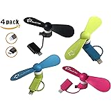 Portable iPhone Fan - Colorful and Powerful 2-in-1 Fans for iPhone/iPad and Android Smartphone/Tablet - 4 Piece - Black/Pink/Blue/Green - Summer 2017 iPhone Accessories