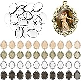 40PCS Picture Pendant Tray Kit Photo Charms Cabochon Blanks Set 5 Color Oval Pendant Bezel Glass Cabochon Dome Tiles Clear Cameo Memorial Photo Pendants for Memorial Jewelry Making Bouquet Charms DIY