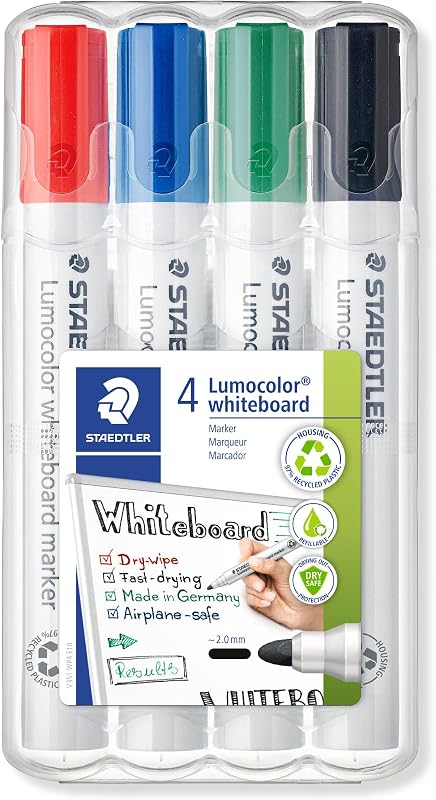 Lumocolor whiteboard marker, confezione da 4, punta tonda, 351 WP4
