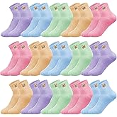 Funtery 20 Pairs Ankle Socks for Women Crew Elastic Ankle Valentines Day Gift Smiling Elastic Length Cotton Cute Crew Socks