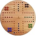 Marbles Board Game Solid Oak Wood 4 Player Hand Painted Holes (17.5 inch)