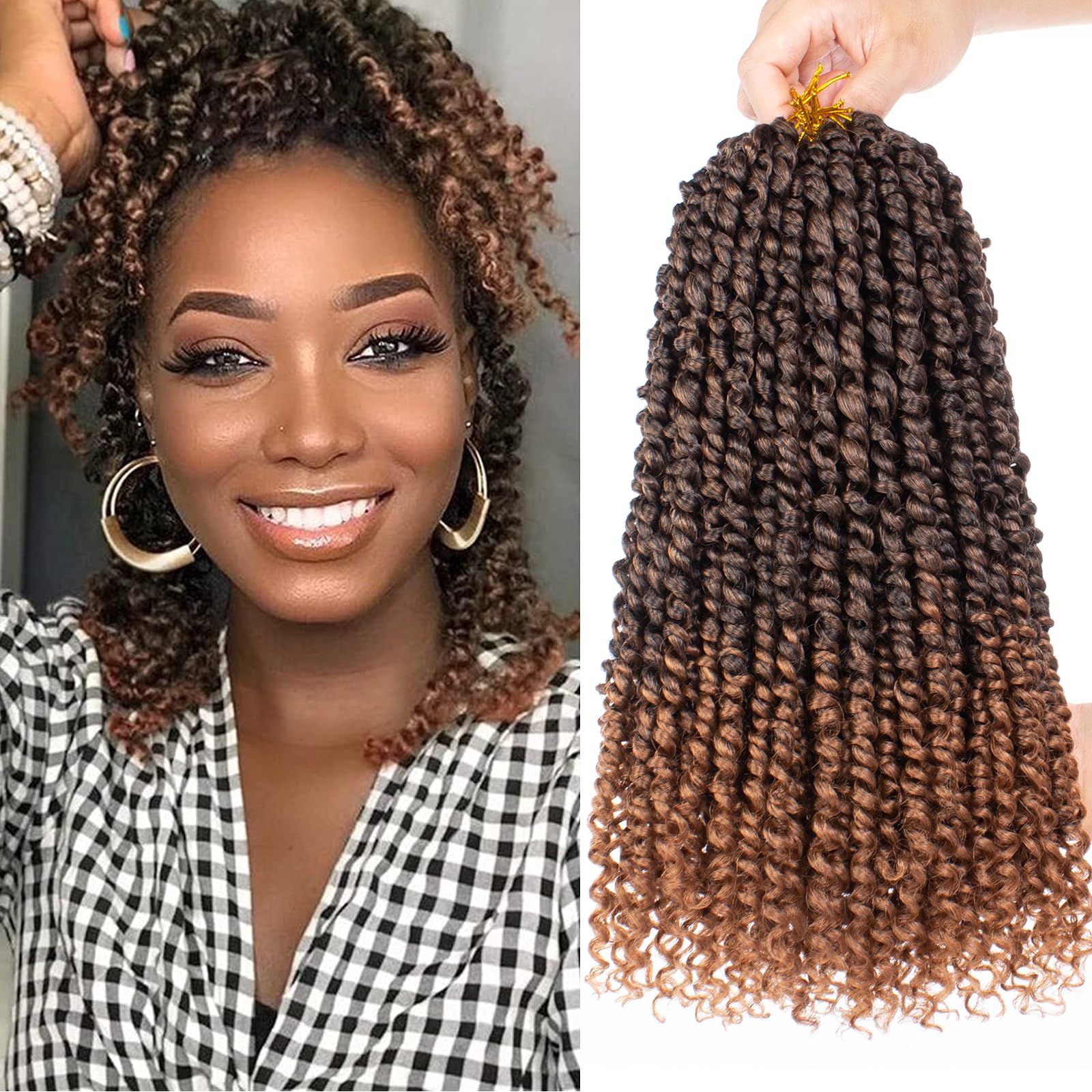 Xtrend 12 Inch 8 Packs Pre twisted Passion Twist Crochet Hair Natural Ombre Pre-looped Short Passion Twists Hair Extensions for Women 12Strands/Pack (T30#) — image 1