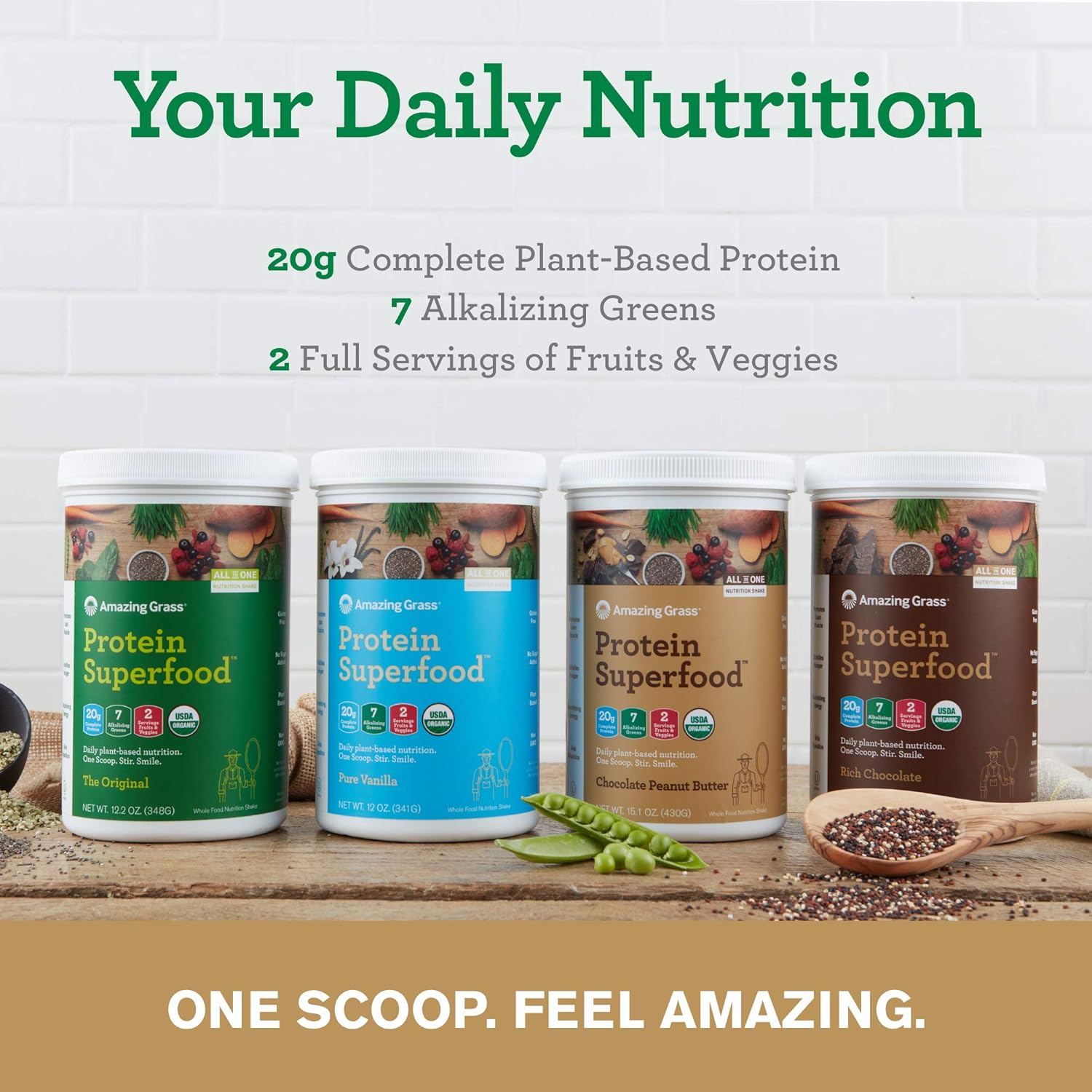 Amazing Grass Protein Superfood: Vegan Protein Powder, All-in-One Nutrition Shake, Chocolate Peanut Butter, 18 Servings : Grocery & Gourmet Food