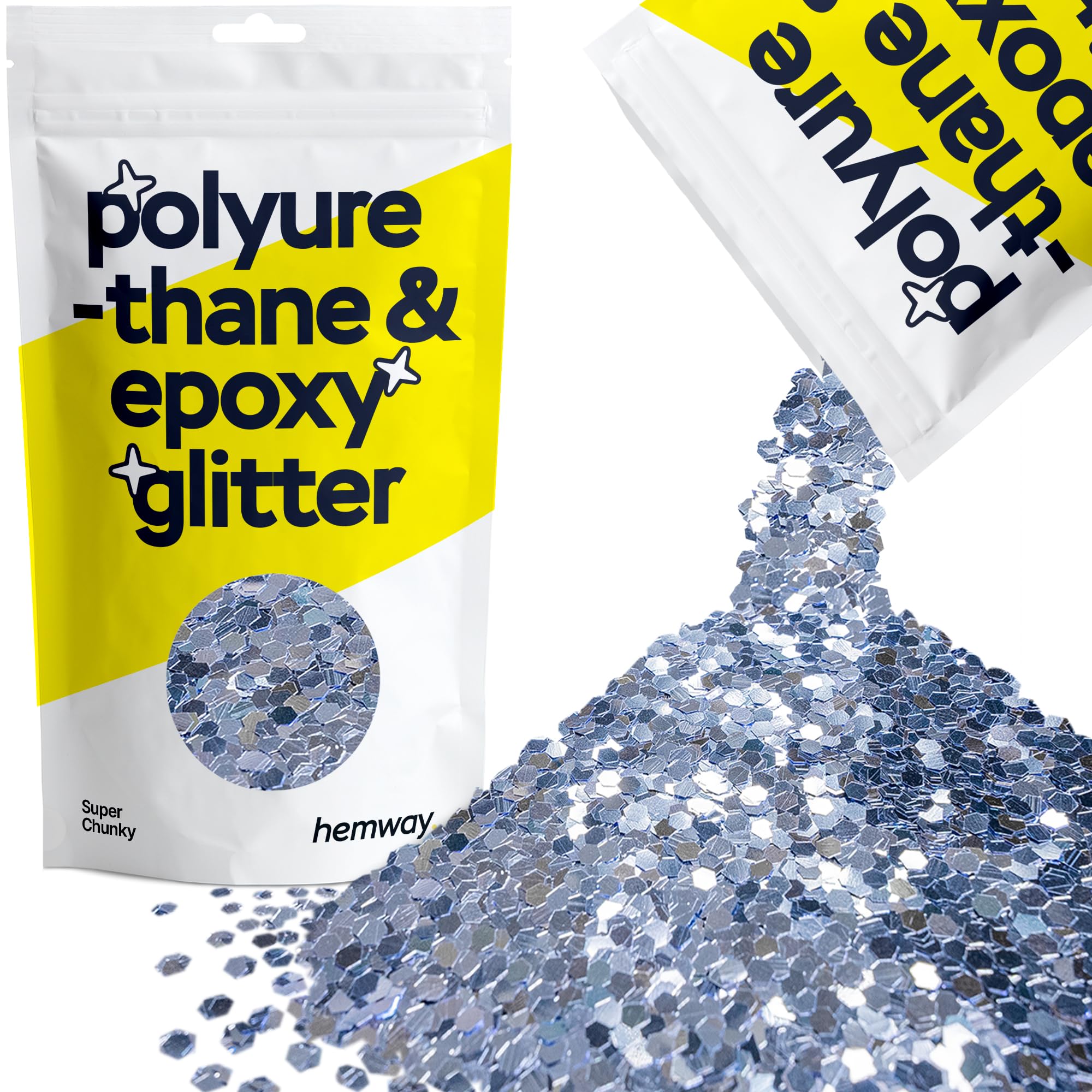 Hemway Resin Glitter Azure Blue 100g Super Chunky | Polyurethane & Epoxy Glitter for Resin Crafts, Tumblers, Coasters, Floor & Table Art