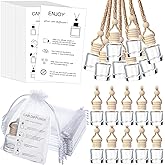 Boao 25 Sets Hanging Car Air Freshener Diffuser Bottles Empty Bulk with Car Diffuser Instruction Cards Organza Bags Glass Refillable Essential Oil Fragrance Aromatherapy Pendant (Cylindrical)