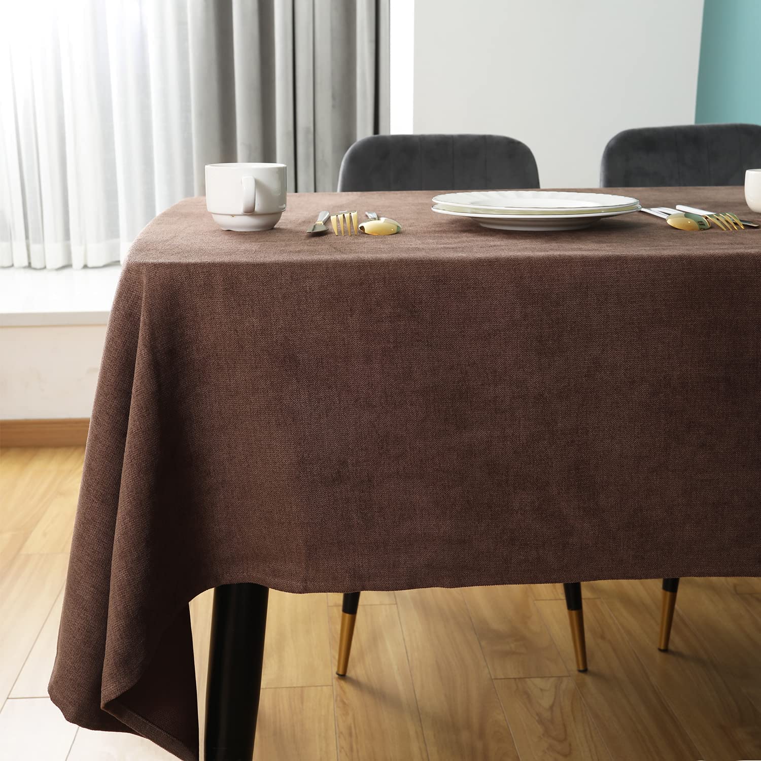 SEASHORE TREE Rectangle Table Cloth – Wipe Clean Tablecloth, Fuzzy Water Resistant Table Cover for Dining Room, Kitchen, Home, or Restaurant, Brown 118.1" x 57.1"