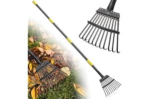 Rake - 73 Inch Long Small Garden Rake, 8.5" Wide Heavy Duty Leaf Rakes for Shrub with 11 Metal Tines,Yard Rakes with Adjustab