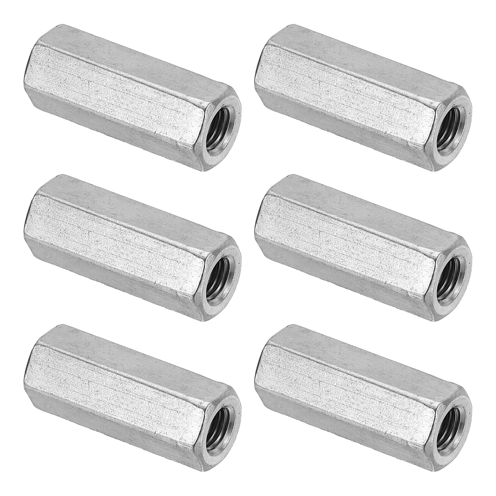 PATIKIL M10 x 1.5-Pitch 304 Stainless Steel Hex Coupling Nuts, 6Pcs 45mm/ 1.8" Length Coarse Fully Threaded Rod Coupling Nut Studding Connector Fasteners, Silver Tone