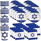 Israel Flag - 48 Piece Birthday Party Supplies Set - Disposable Tableware Kit Includes 8 Inch Dessert Plates Napkins and Cups for 16 Guests