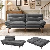 Marsail 66.02" Futon Sofa Bed, Convertible Couch &amp; Sleeper Sofa, Light Grey | Versatile 2-in-1 Futon Sofa Bed with Adjustable Backrest &amp; Armrests, Perfect for Small Apartments &amp; Guest Rooms
