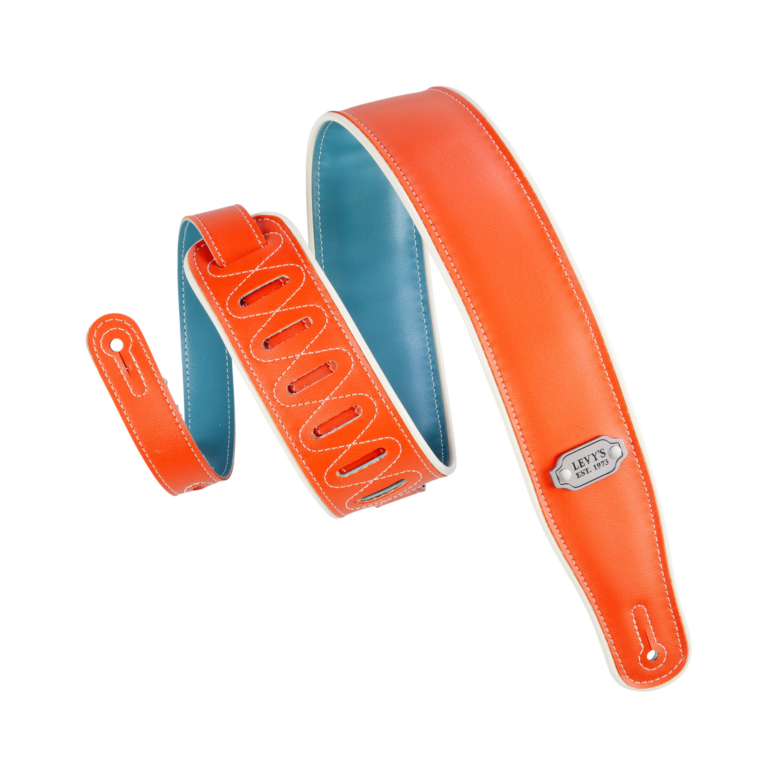 Levy's Leathers 2.75" Guitar Strap Reversible Vinyl Design Orange, Teal, and Cream (M26VCP-ORG_TEL