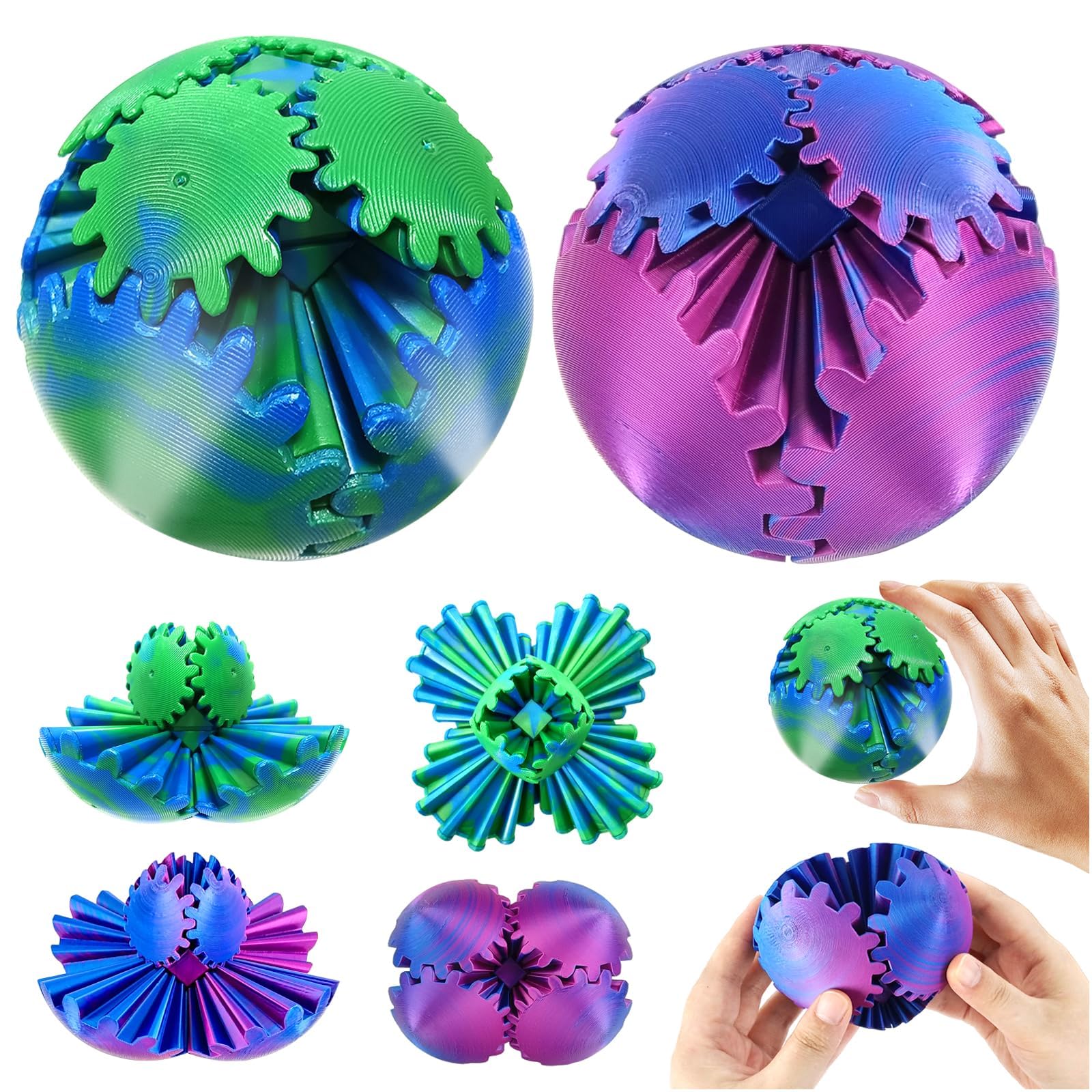 Audasi Gear Ball Fidget 3D Printed Gear Sphere 2Pack Steampunk Whirling Wonder Fidget Toys Sensory Ball Cube Fidget Toy Funny Stress & Anxiety Relaxing Fidget Toy For Adults & Kids