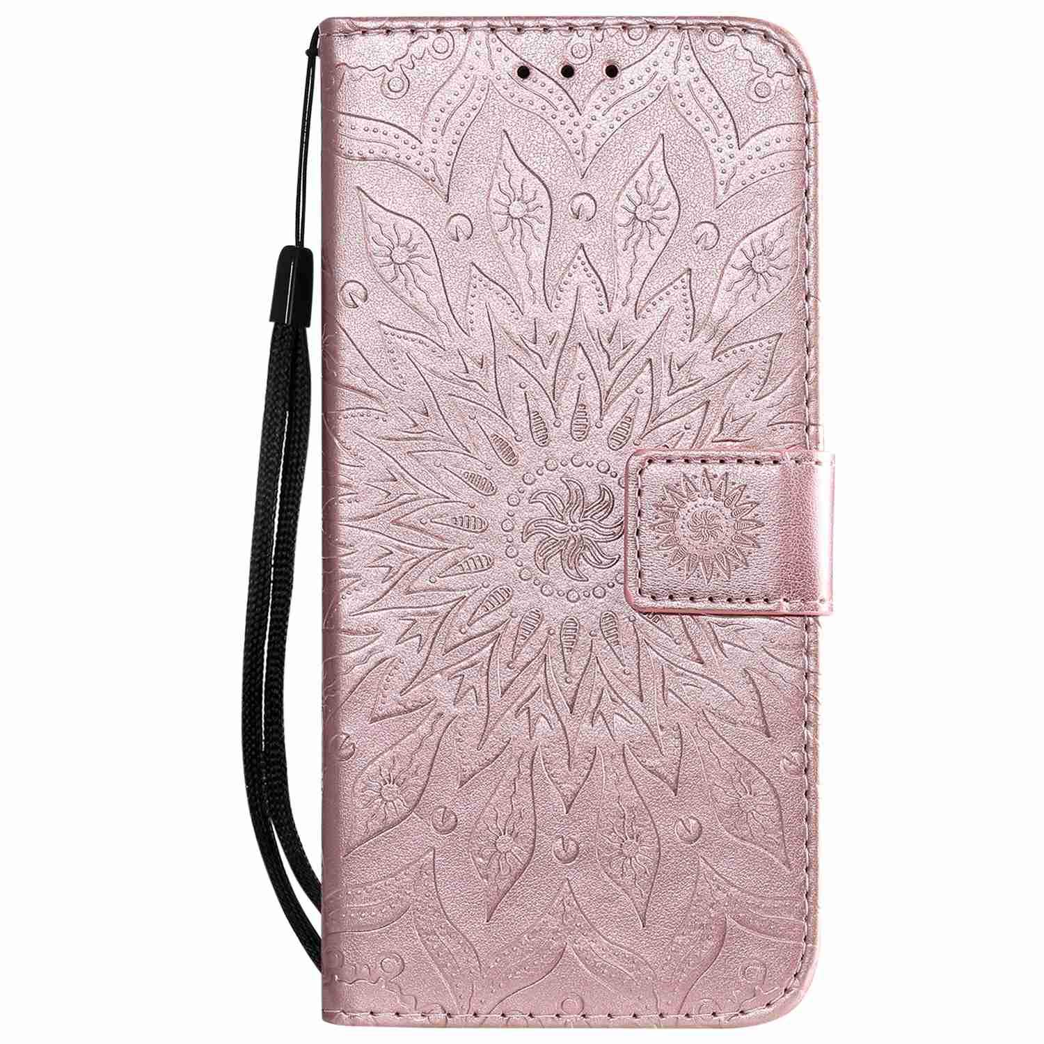 Draamvol for Huawei P Smart 2021Case,Flip Wallet Embossed Sunflower Card Holder PU Leather Bumper Phone Cover for Huawei P Smart 2021/Y7A Magnet Built-in Kickstand,Rose Gold