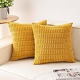 Aegero Pack of 2 Corduroy Decorative Throw Pillow Covers 18x18 InchSoft Boho Striped Pillow Covers Modern Farmhouse Home Decor for Sofa Living Room Couch Bed(Yellow)